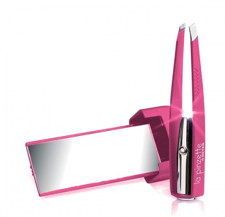 Пинцет для удаления волос с косыми кончиками, с подсветкой и зеркальцем, розовый - Beter La Pinzette — фото N2
