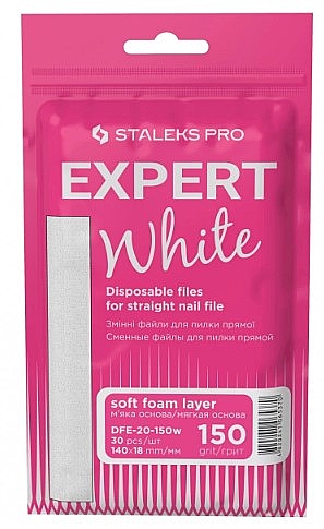 Набір змінних файлів для пилки прямої на м'якій основі, білі, 150 грит, 30 шт. - Staleks Pro Expert White 20 — фото N1