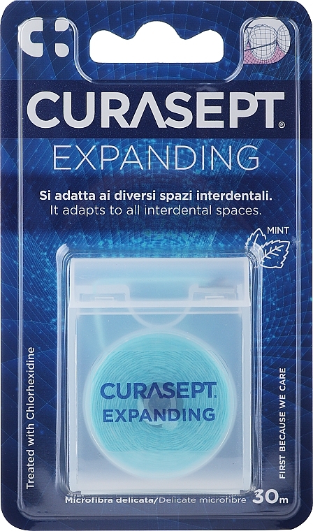 Зубная нить с эффектом расширения, 30 м, мятная - Curaprox Curasept Expanding Microfibre Floss — фото N1