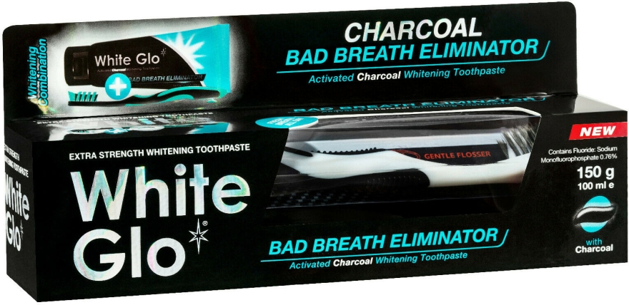 Набір "Свіже дихання" з чорно-білою щіткою - White Glo Charcoal Bad Breath Eliminator (t/paste/100ml + t/brush/1) — фото N1