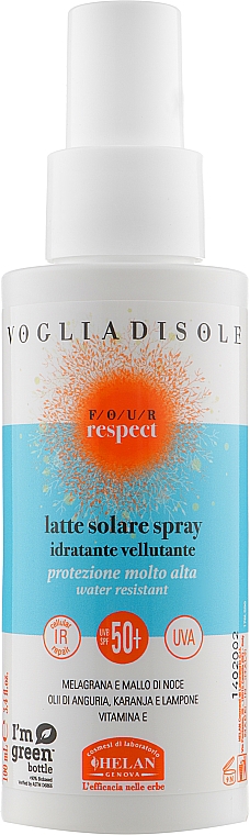 Молочко для засмаги SPF50 - Helan Four Respect Latte Solare Spray Corpo SPF 50 — фото N1