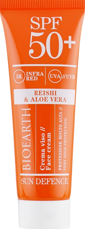 Сонцезахисний крем для обличчя з рейші та алое вера SPF50 - Bioearth Sun Defence Reishi & Aloe Vera — фото N2