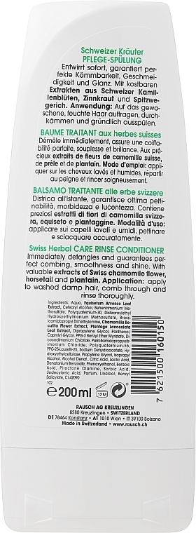 Кондиционер для волос с экстрактом швейцарских трав - Rausch Swiss Herbal Rinse Conditioner  — фото N3