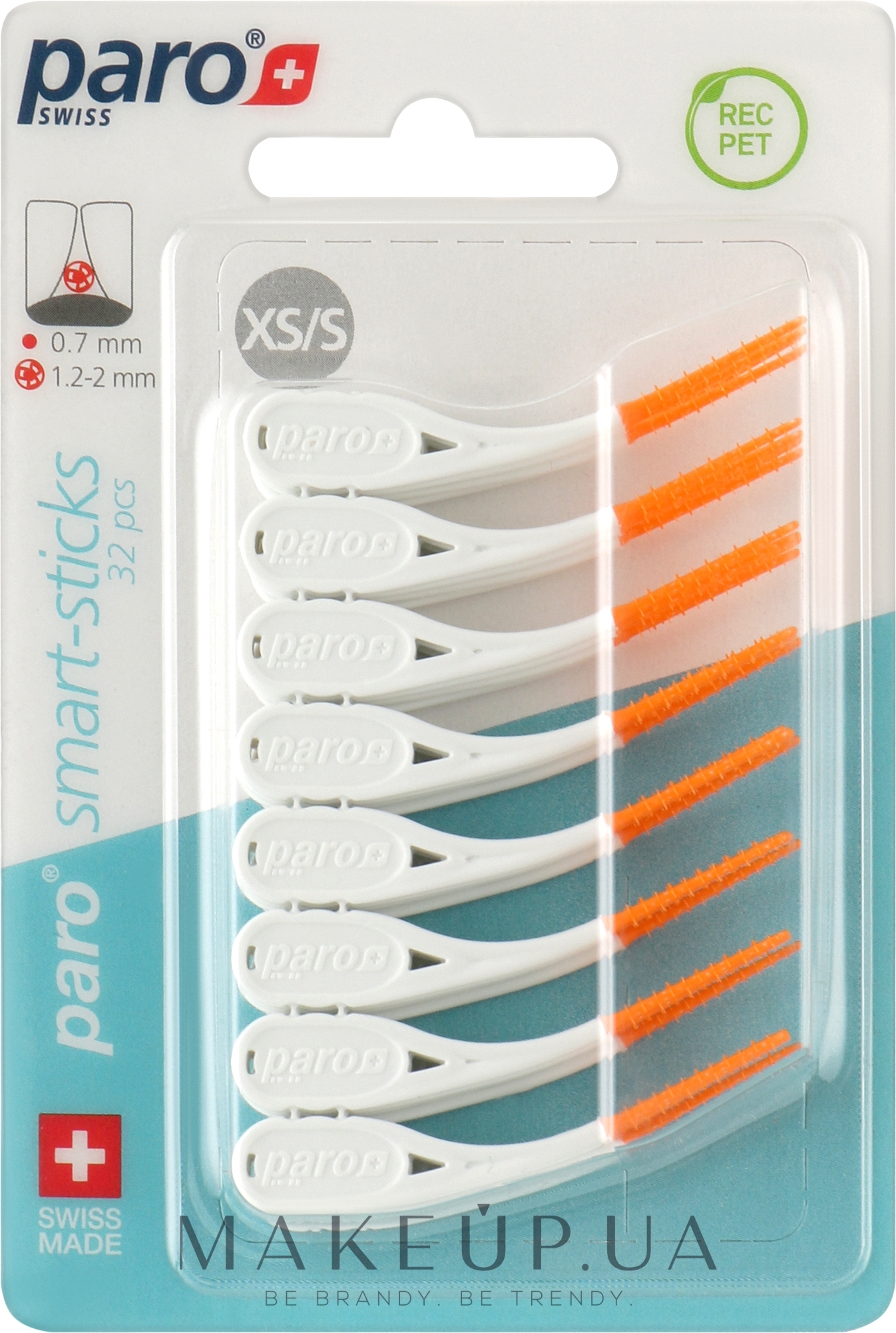 Безметалловые межзубные щетки, размер XS/S, 1.2/2 мм, оранжевые - Paro Swiss Smart-Sticks — фото 32шт