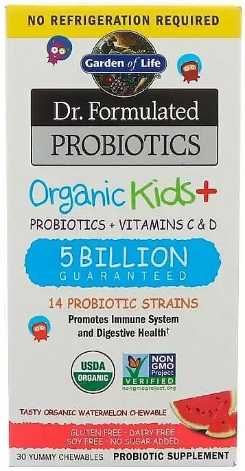 Харчова добавка для дітей "Пробіотики + вітаміни C та D", кавун - Garden of Life Probiotics + Vitamins C & D — фото N1