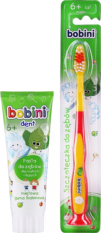 Набір з жовто-червоною щіткою - Bobini (t/brush/1pc + t/paste/75 ml) — фото N1