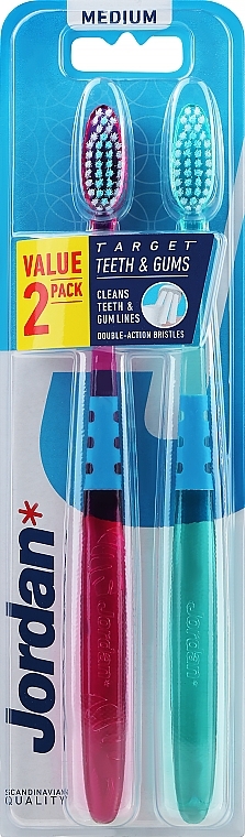 Зубная щетка средней жесткости, зеленая + розовая - Jordan Target Teeth Toothbrush — фото N3