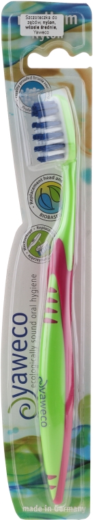 Зубна щітка середньої жорсткості, зелено-рожева - Yaweco Toothbrush Nylon Medium — фото N1