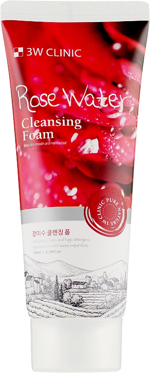 Очищувальна пінка для обличчя з трояндовою водою - 3W Clinic Rose Water Cleansing Foam