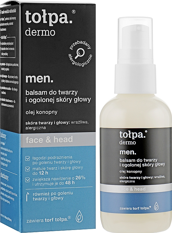 Зволожувальний бальзам для обличчя і голеної голови - Tolpa Dermo Men Face&Head — фото N2