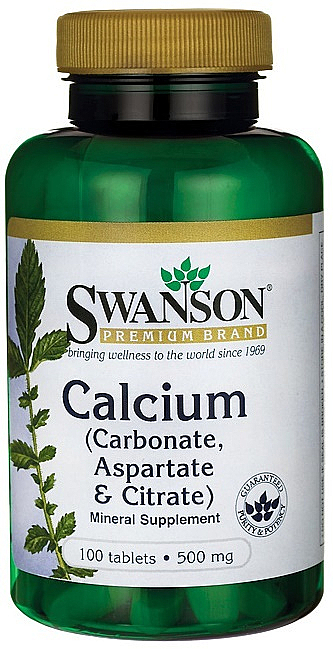Пищевая добавка "Карбонат кальция, аспартат и цитрат", 500 мг - Swanson Calcium (Carbonate, Aspartate & Citrate) — фото N1