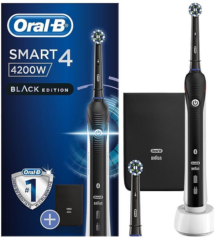 Электрическая зубная щетка, черная - Oral-B Braun Smart 4 4200 Cross Action Black — фото N1