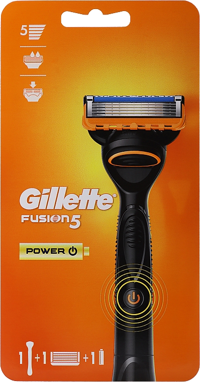 Бритва с 1 сменной кассетой (оранжевая упаковка) - Gillette Fusion5 Power — фото N1