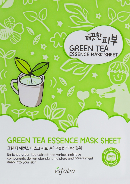 Тканевая маска c зеленым чаем - Esfolio Pure Skin Green Tea Essence Mask Sheet