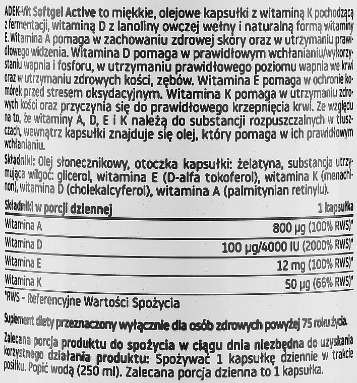 Вітаміни ADEK, у капсулах - Pharmovit Clean Label ADEK-Vit Softgel Active — фото N2