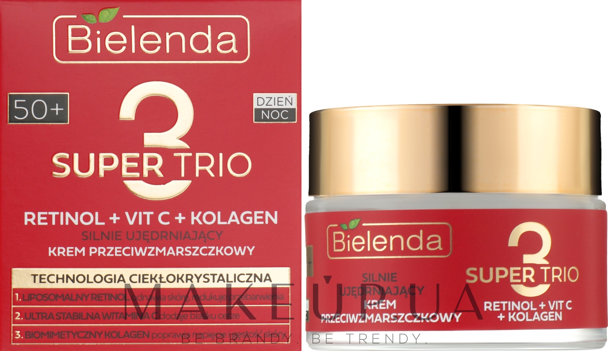 Укрепляющий крем для лица против морщин 50+ - Bielenda Super Trio Retinol + Vit C + Kolagen — фото 50ml