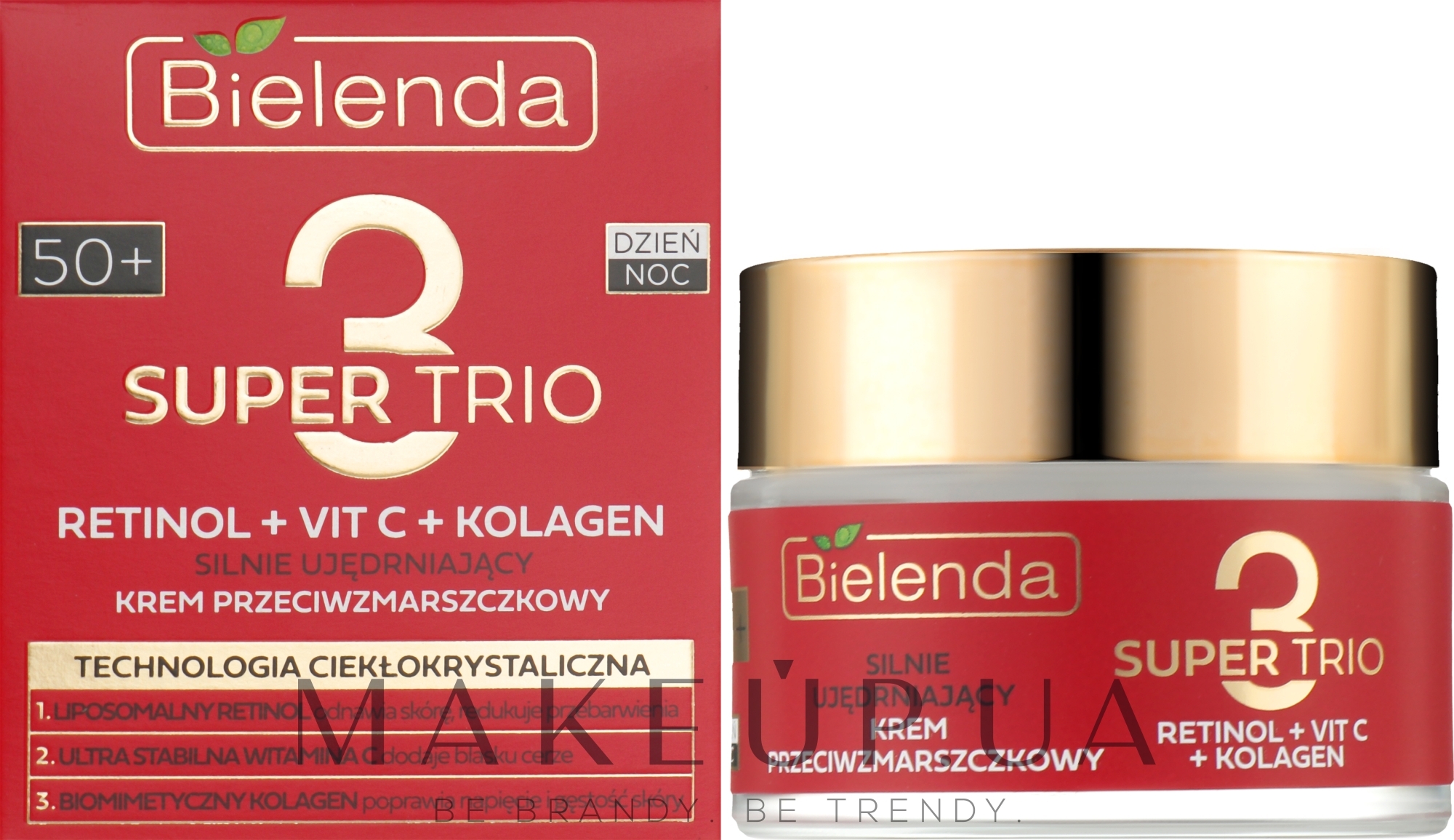 Зміцнювальний крем для обличчя проти зморщок 50+ - Bielenda Super Trio Retinol + Vit C + Kolagen — фото 50ml