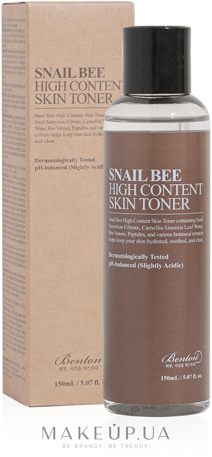 Тонер з високим вмістом муцину равлика та бджолиним ядом - Benton Snail Bee High Content Skin — фото 150ml