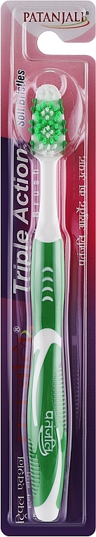 Зубна щітка "Потрійна дія", зелена з білим - Patanjali Triple Action Toothbrush — фото N1
