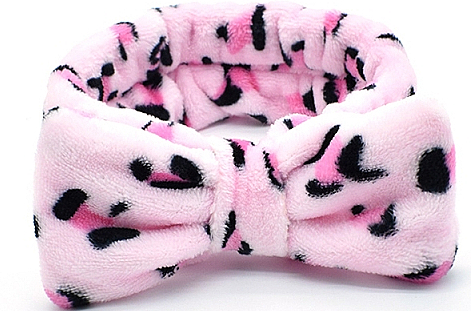 Косметическая повязка на голову, розовая в черный горошек - Deni Carte — фото N1