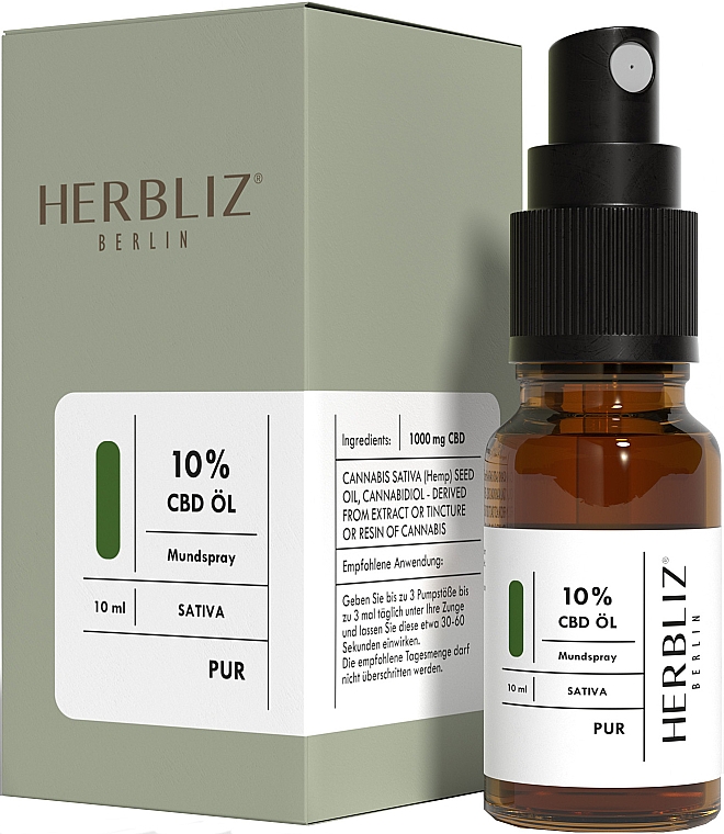 Масляный спрей для рта "Sativa" 10% - Herbliz CBD Sativa Oil Mouth Spray 10% — фото N2