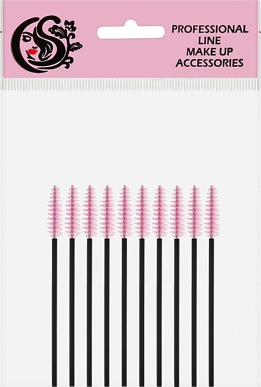 Набір щіточок для брів та вій CS25R, чорна ручка, рожевий, 10 шт.  - Cosmo Shop — фото N1