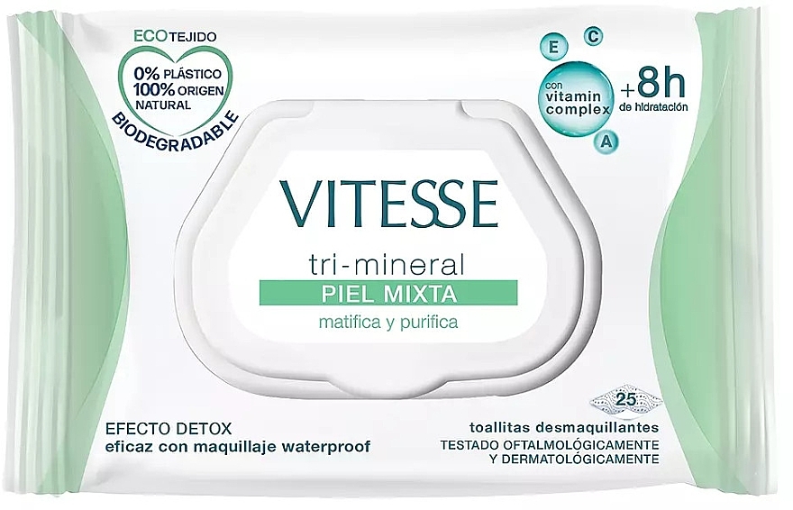 Серветки для зняття макіяжу, для комбінованої шкіри - Vitesse Make Up Remover Wipes Tri-Mineral — фото N1