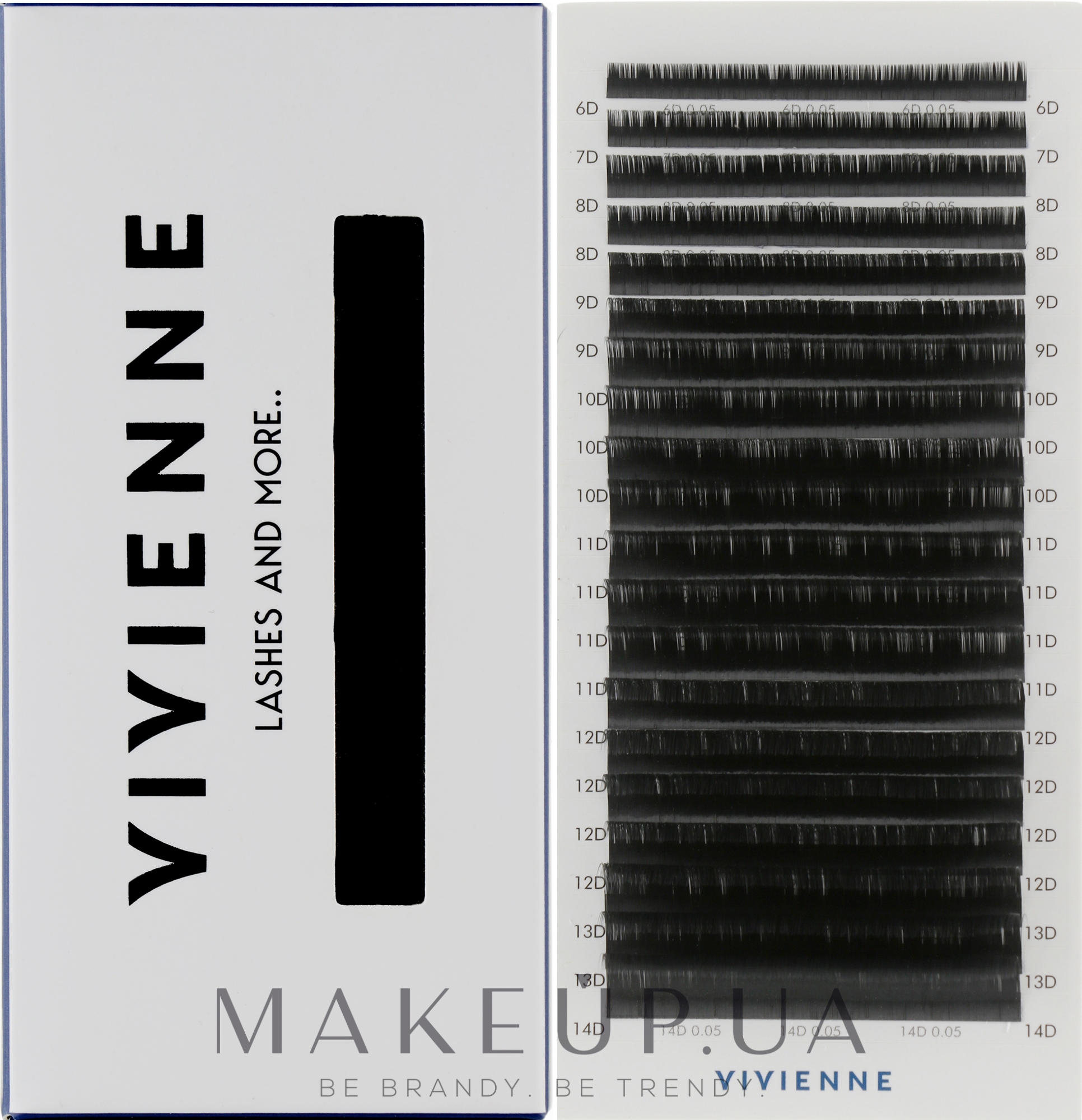 Накладные ресницы "Elite", черные, 20 линий (mix, 0.05, D, (6-14)) - Vivienne — фото 1уп