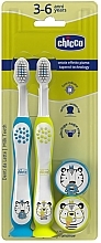 Набор зубных щеток на присоске, 3-6 лет, голубая и желтая - Chicco Milk Teeth (toothbrush/2pcs) — фото N1