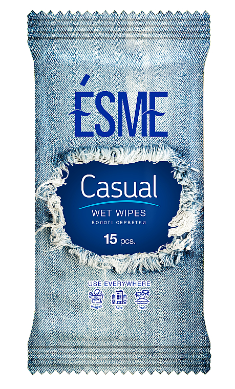 Карманные влажные салфетки "Повседневнные", синяя упаковка - Esme Casual Wet Wipes — фото N1