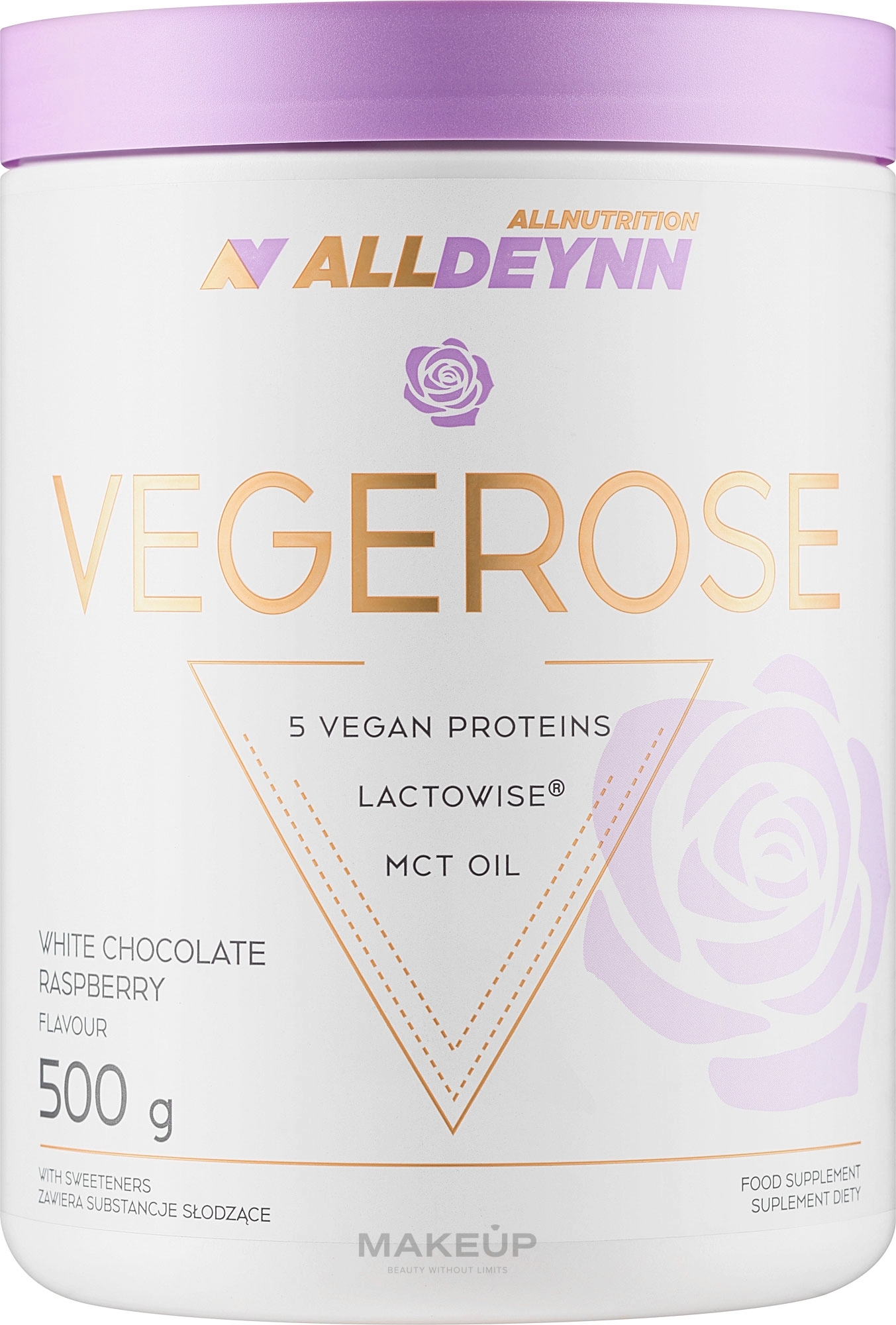 Растительный протеин "Белый шоколад и малина" - AllNutrition AllDeynn VegeRose White Chocolate Raspberry — фото 500g