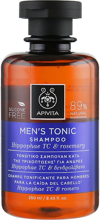 Шампунь чоловічий тонізуючий, з комплексом на основі обліпихи і розмарину - Apivita Men’s Tonic Shampoo With Hippophae TC & Rosemary — фото N1