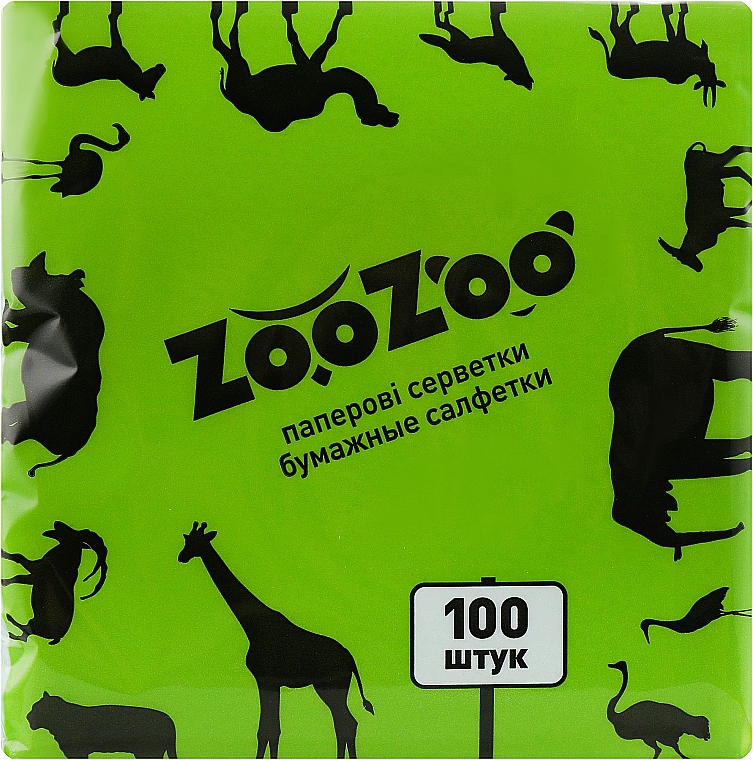 Сухі паперові серветки ZooZoo, 100 штук, зелені - Сніжна панда