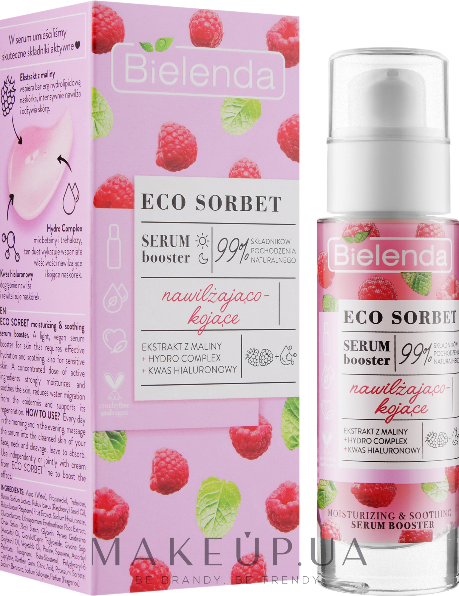 Сироватка-бустер для обличчя з екстрактом малини - Bielenda Eco Sorbet Moisturizing & Soothing Serum Booster — фото 30ml