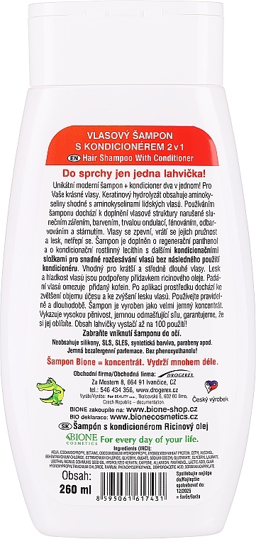 Відновлювальний шампунь-кондиціонер з кератином - Bione Cosmetics Keratin + Ricinovy Oil — фото N2
