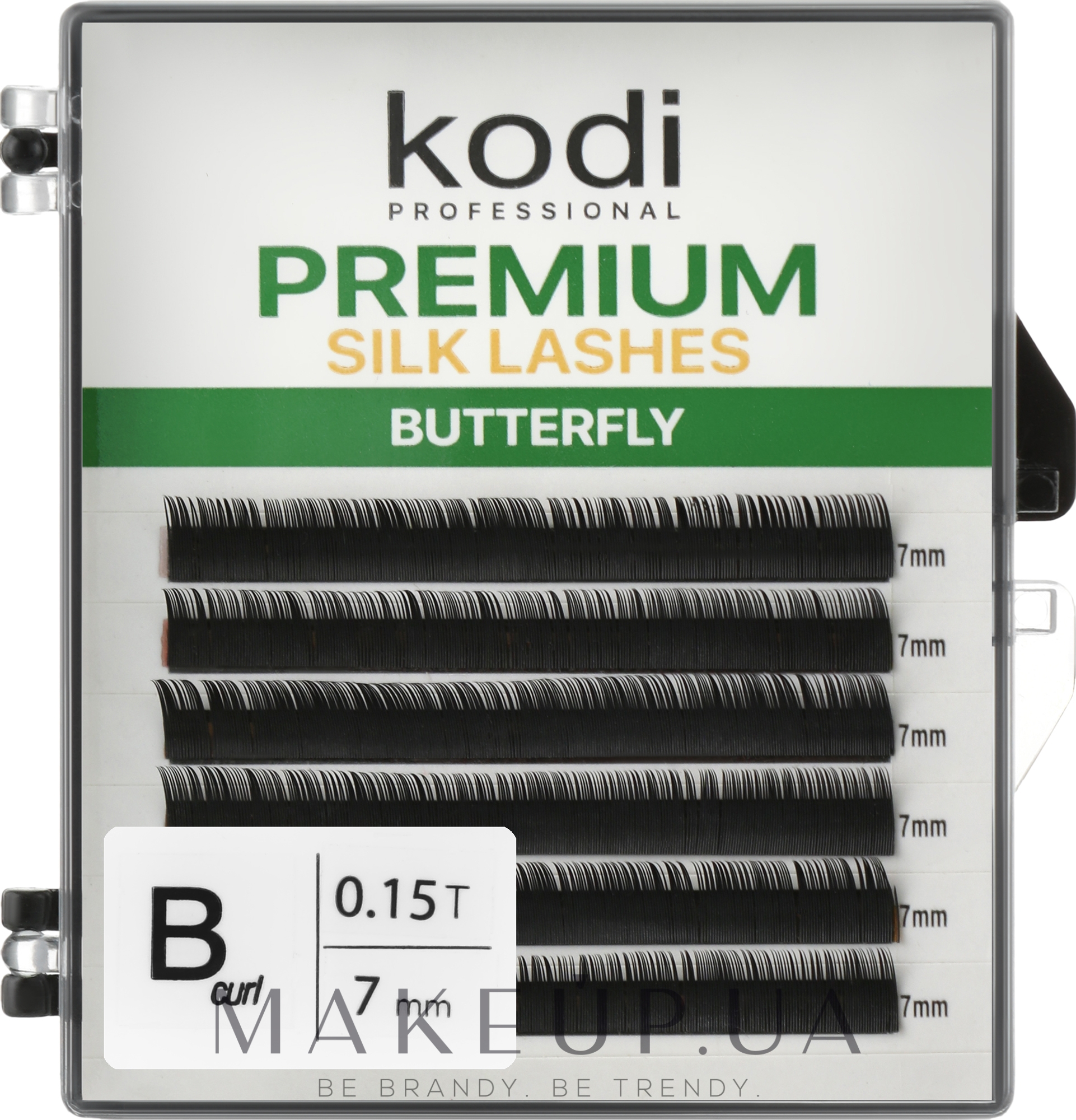 Накладні вії Butterfly Green B 0.15 (6 рядів: 7 мм) - Kodi Professional — фото 1уп