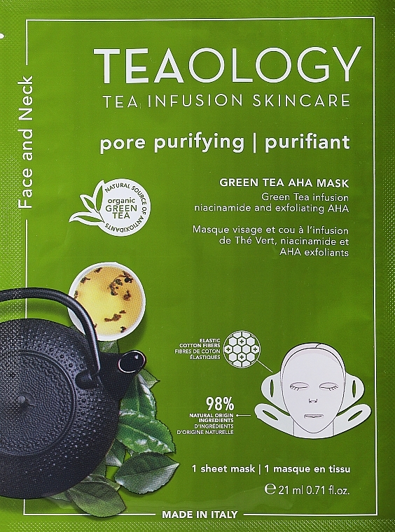 Маска для лица - Teaology Green Tea Niacinamide & Aha Exfoliating Neck & Face Mask — фото N1