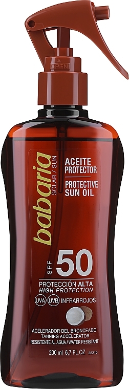 Масло для тела, солнцезащитное - Babaria Sun Protective Sun Oil SPF50 — фото N1