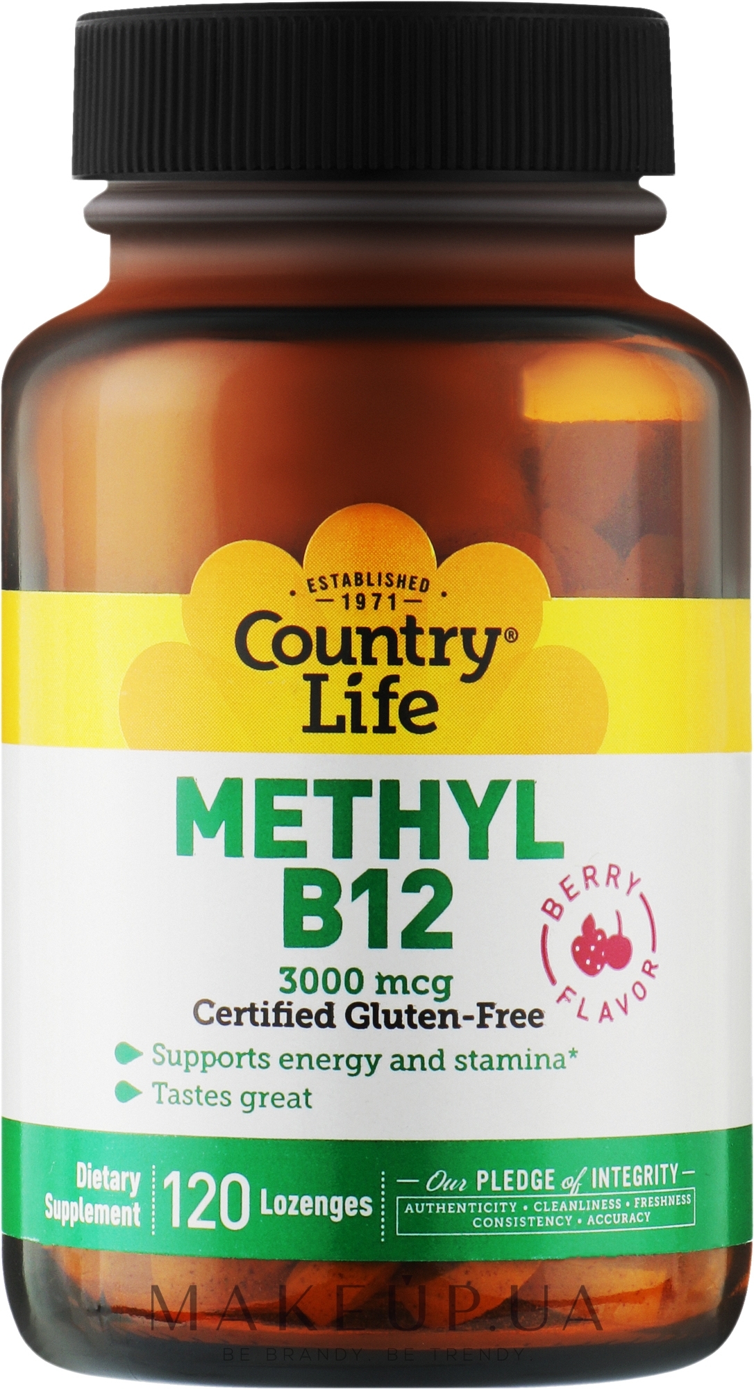 Витаминно-минеральный комплекс "Метил B12. Ягодный вкус 3000 мг." - Country Life Methyl B12 — фото 120шт