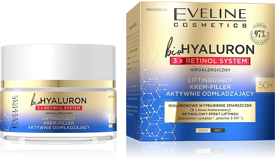 Крем-філер з ліфтинг-ефектом - Eveline Cosmetics BioHyaluron 3xRetinol System 50+ — фото N1