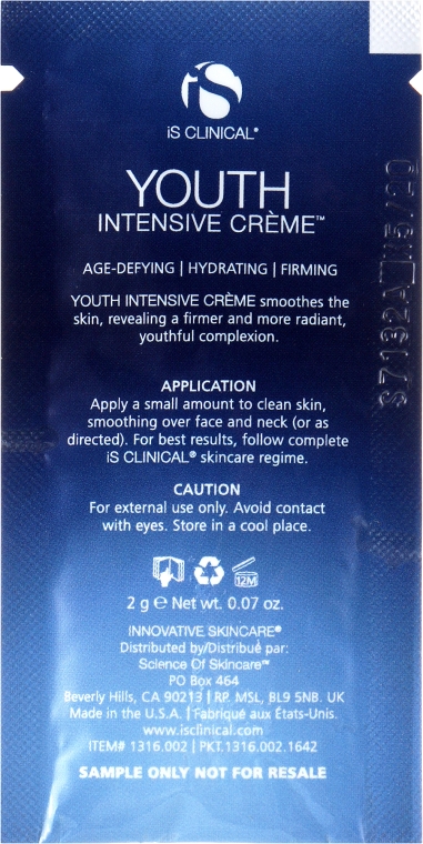 Крем интенсивный омолаживающий для лица - iS Clinical Youth Intensive Creme (пробник) — фото N2