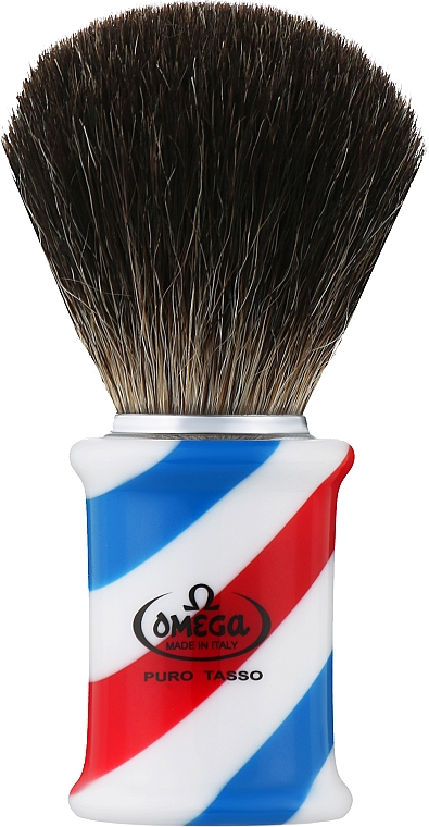 Помазок для бритья, 6736 - Omega Barber Pole Black Badger Shaving Brush — фото N1