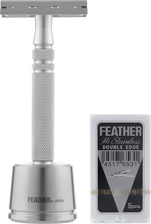 Станок для гоління з п'ятьма запасними лезами й підставкою "AS-D2S" - Feather — фото N1