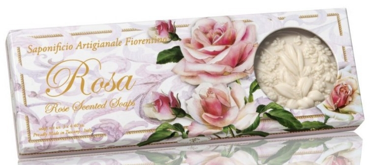 Набір натурального мила "Троянда" - Saponificio Artigianale Fiorentino Rosa Scented Soaps (soap/3pcsx125g) — фото N1