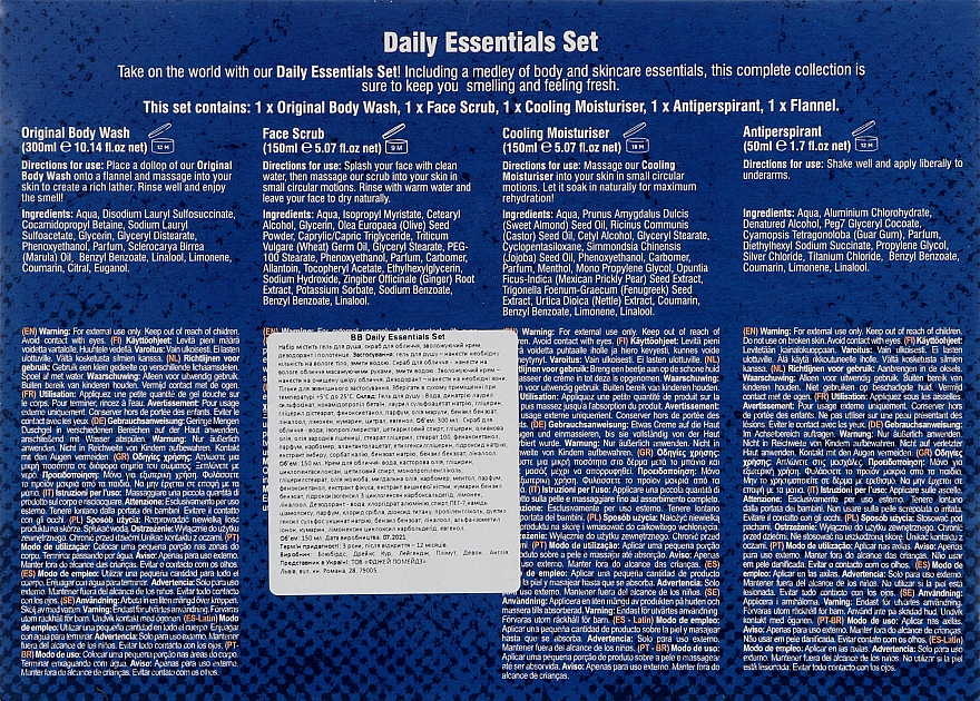 Набор - The Bluebeards Revenge Daily Essentials Set (b/wash/300ml + f/sc/150ml + f/cr/150ml + deo/stick/50ml + towel) — фото N3