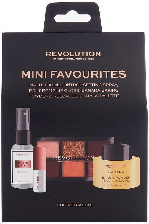 Набір - Makeup Revolution Mini Favourites (f/spr/30ml + eyeshadow/4.2g + powder/10g + lipgloss/2.2ml) — фото N2