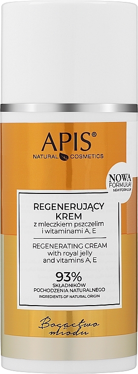Восстанавливающий крем для лица с маточным молочком - APIS Professional Wealth of Honey Regenerating Face Cream With Royal Jelly and Vitamins A + E — фото N1