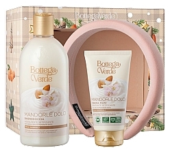 Набор - Bottega Verde Sweet Almond Milk And Oil Gift Set (sh/gel/400ml + h/cr/75ml + hair/band/1pc) — фото N1