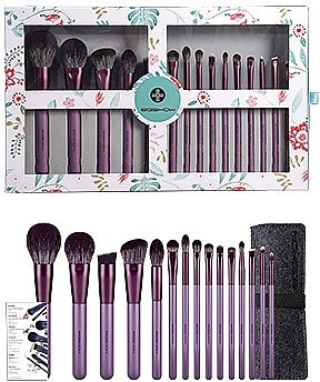 Набор кистей для макияжа, 15 шт. - Eigshow Beauty Eigshow Makeup Brush Kit In Gift Box Smoke Purple — фото N2