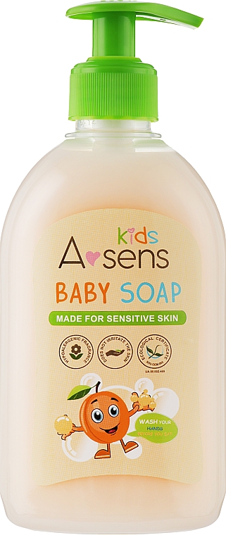 Дитяче рідке мило з гіпоалергенним абрикосовим ароматом - A-sens Kids Baby Soap — фото N1